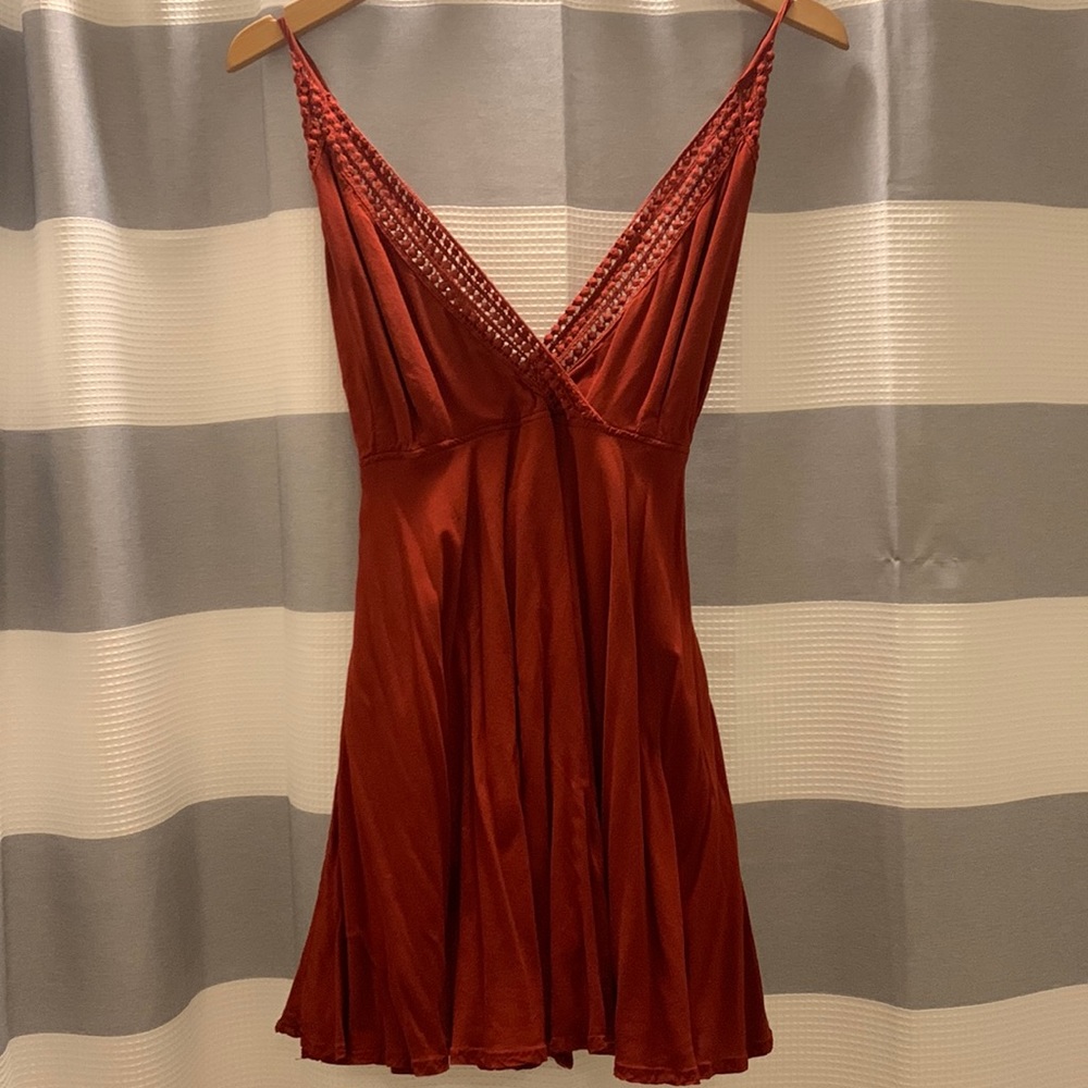 Rust Red V-Neck Slip Dress